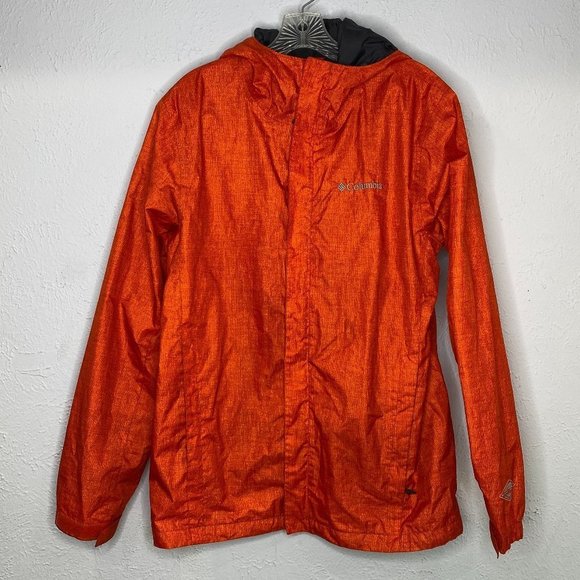 Columbia men's size Small, omni-tech, full zip orange hooded rain jacket. - Picture 1 of 9